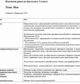 Разработка открытого урока по теме "Мхи"