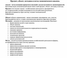 Обложка для материала Предмет, объект, методика и метод экономического анализа