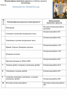 Контрольные работы по математике (5 класс)