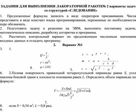 ЗАДАНИЯ ДЛЯ ВЫПОЛНЕНИЯ ЛАБОРАТОРНОЙ РАБОТЕ № 2 варианты задач со структурой «СЛЕДОВАНИЕ»