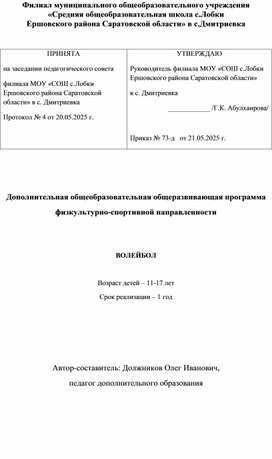 Обложка для материала Дополнительная общеразвивающая программа "Волейбол"