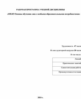 Обложка для материала Рабочая программа "Основы обучения лиц с особыми образовательными потребностями"