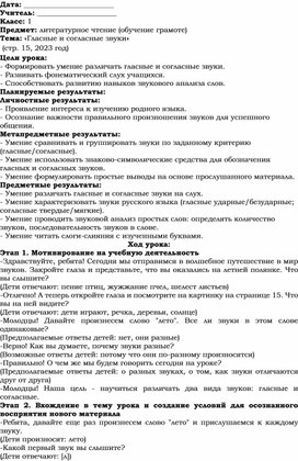 Обложка для материала Поурочное планирование по теме "Гласные и согласные звуки" (1 класс)