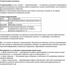 Обложка для материала Социализация индивидв