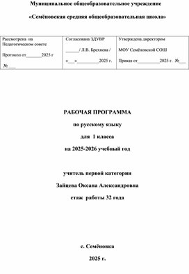 Обложка для материала Рабочая программа по русскому языку 1 класс
