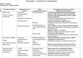 Календарное планирование "Тайны космоса"