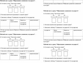 Рабочий лист "Образование славянских государств"