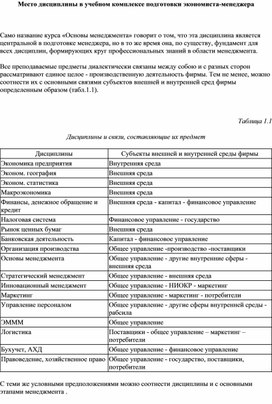 Обложка для материала Место дисциплины в учебном комплексе подготовки экономиста-менеджера