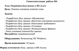 Обложка для материала Самостоятельная работа по теме Разработка базы данных в MS Access