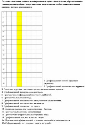 Кроссворд по теме "Способы образования слов".