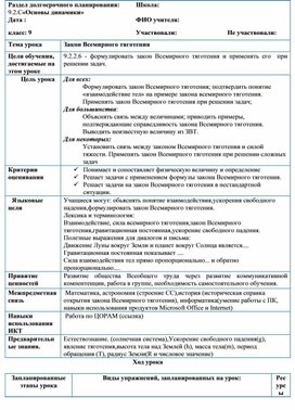 Раздел долгосрочного планирования. Закон Всемирного тяготения