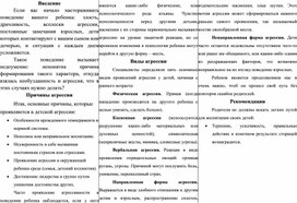 Обложка для материала Буклет для родителей "Агрессивный ребенок"