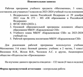 Рабочая программа по математике 5 класс