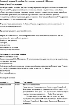 Обложка для материала Сценарий занятия "День Конституции" (Разговоры о важном) 10-11 класс