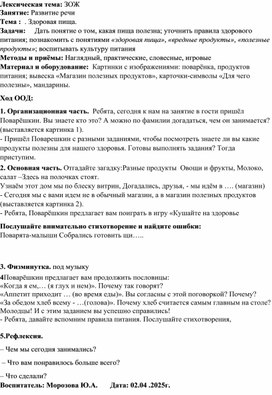 Обложка для материала Конспект занятия развитие речи "Здоровая пища"