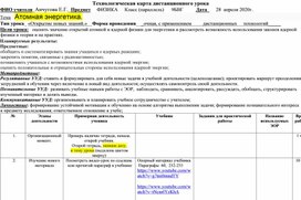 Технологическая карта  дистанционного урока по теме "Атомная энергетика". Перышкин , Гутник  Физика 9 кл.