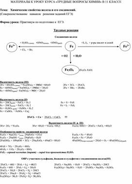 Материалы к уроку "Железо и его соединения" курса по выбору "Трудные вопросы химии"