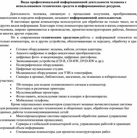 Обложка для материала Виды профессиональной информационной деятельности человека с использованием технических средств и информационных ресурсов.