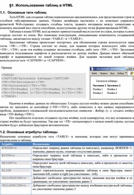 Обложка для материала Лекция по теме Использование таблиц в HTML
