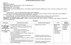 Технологическая карта урока по русскому языку в 3А классе на тему «В каких значимых частях слова есть орфограммы?»