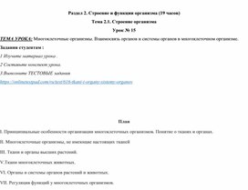 Обложка для материала РАЗРАБОТКА УРОКА: Многоклеточные организмы. Взаимосвязь органов и системы органов в многоклеточном организме.