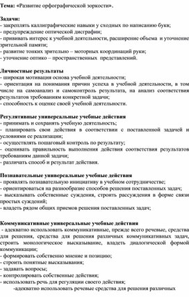Обложка для материала План-конспект "Орфографическая зоркость"