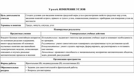 Технологическая карта урока по геометрии для 7 класа по теме "ИЗМЕРЕНИЕ УГЛОВ"