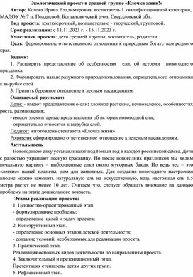 Обложка для материала Экологический проект в средней группе «Елочка живи!»