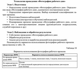 Фотографии рабочего времени различаются по следующим основным признакам