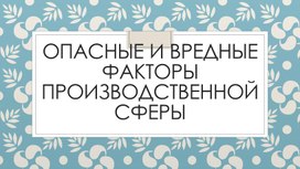 Опасные и вредные факторы произв сферы