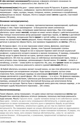 О чем мечтают ночлежники.Алгоритм итогового сочинения в 11 классе.