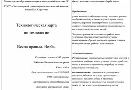 Технологическая карта по технологии  "Весна пришла. Верба."