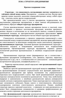 Обложка для материала ТЕМА. СТРУКТУРА ПРЕДПРИЯТИЯ