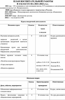 Обложка для материала План воспитательной работы