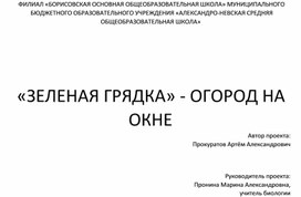 Исследовательский проект "Зеленая грядка" -огород на окне