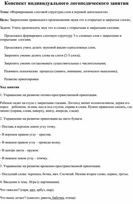 Конспект индивидуального занятия. Конспект индивидуального логопедического занятия.