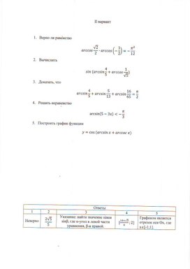 Дидактические материалы по теме "Обратные тригонометрические функции. Свойства и графики."