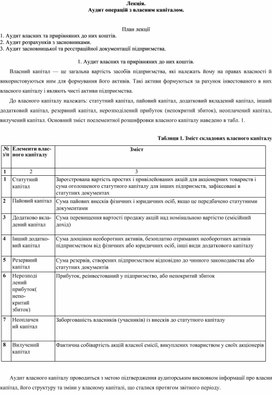 Обложка для материала Лекція. Аудит операцій з власним капіталом