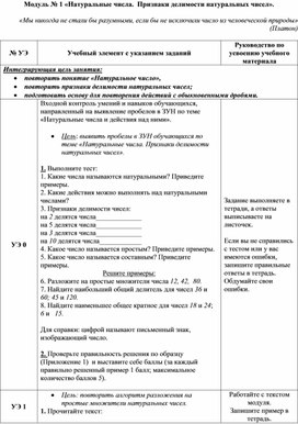 Обложка для материала Учебный модуль по математике по теме ""Натуральные числа. Признаки делимости натуральных чисел"