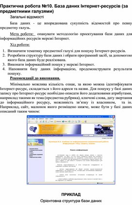 Обложка для материала Практична робота №10. База даних Інтернет-ресурсів