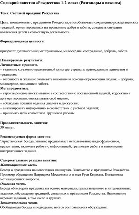 Обложка для материала Сценарий занятия "Рождество" 1-2 класс (Разговоры о важном)