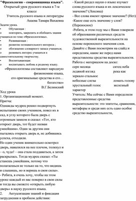 Обложка для материала Урок по фразеологизмам.