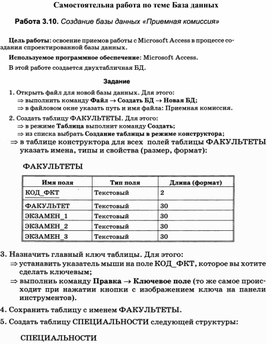 Обложка для материала Самостоятельна работа по теме База данных