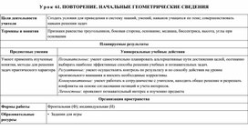 Технологическая карта урока для 7 класса по геометрииПОВТОРЕНИЕ. НАЧАЛЬНЫЕ ГЕОМЕТРИЧЕСКИЕ СВЕДЕНИЯ" по теме "