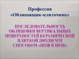 Презентация к уроку учебной практики по теме "Облицовка вертикальных поверхностей керамической плиткой 200х200 мм способом "шов в шов"".