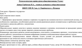 Технологическая карта урока обществознания "Правовое государство". Горбачева Н.А. 9 класс