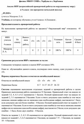 Анализ ВПР по окружающему миру 2020 год