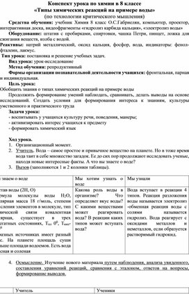 Обложка для материала Урок химии 8 класс.Типы Химических реакций на примере воды.