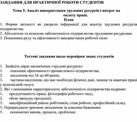 Обложка для материала ЗАВДАННЯ ДЛЯ ПРАКТИЧНОЇ РОБОТИ СТУДЕНТІВ  Тема 5. Аналіз використання трудових ресурсів і витрат на оплату праці.
