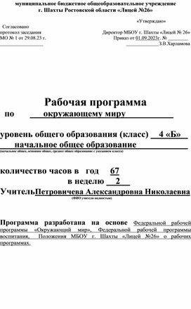 Рабочая программа окружающий мир